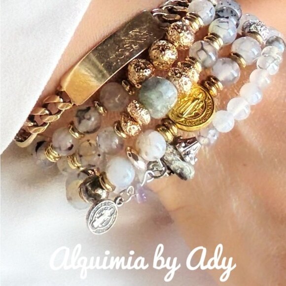 Statement white rutile beaded bracelet - Picture 4 of 6